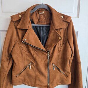 🔥 Jou Jou Faux Suede Moto Biker Jacket - Cognac Brown
